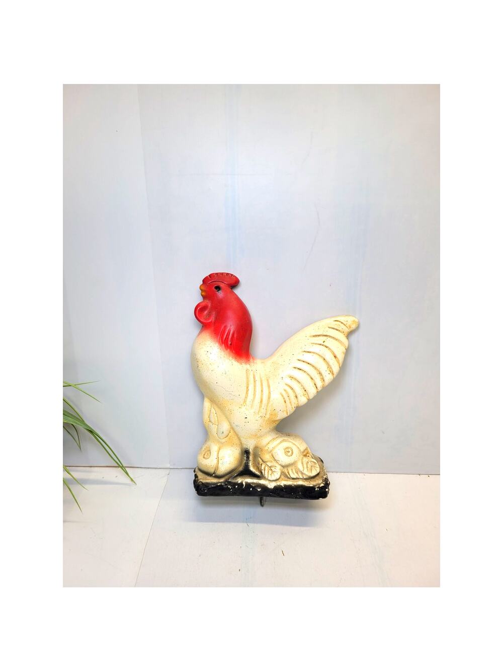 Vintage Chalkware Rooster Wall Hanging Hook, Mid Century Modern